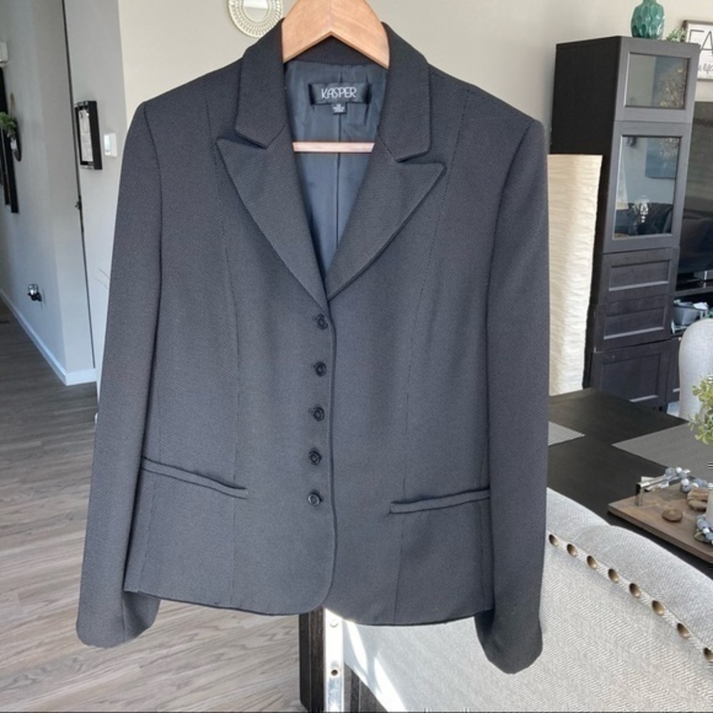 💋 Kasper suit separates black white dots blazer career work 14